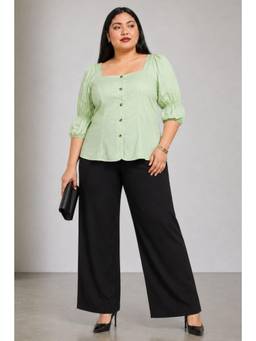 Virgio - Solid Cotton Square Neck Plus Size Top