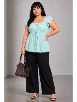 Virgio - Self Design Viscose Peplum Plus Size Top with Lace Detail