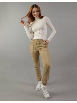 American Eagle - Women Cream Full-Sleeves Cropped Hey Baby Mock Neck T-Shirt
