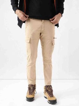 WILDCRAFT - Cotton Solid Beige Skinny Fit Casual Trousers