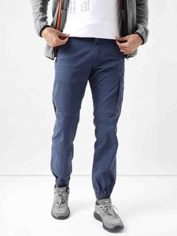 WILDCRAFT - Cotton Solid Blue Slim Fit Casual Trousers