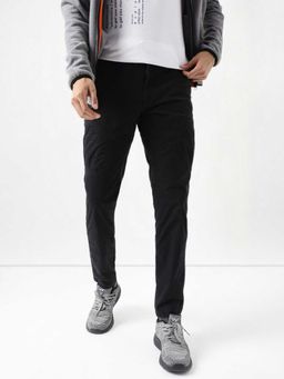 WILDCRAFT - Cotton Solid Black Slim Fit Casual Trousers