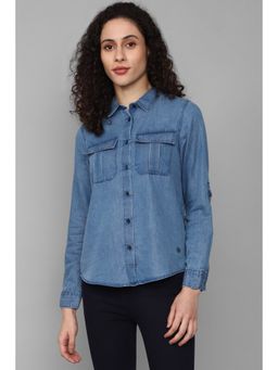 Allen Solly - Women Blue Solid Long Sleeves Shirt