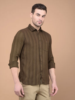 CRIMSOUNE CLUB - Mens Brown Horizontal Striped Shirt