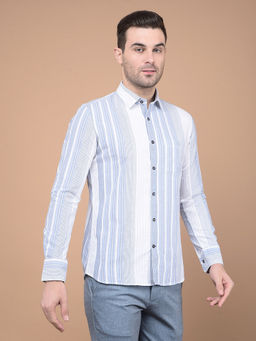 CRIMSOUNE CLUB - Mens Blue Vertical Striped 100% Cotton Shirt