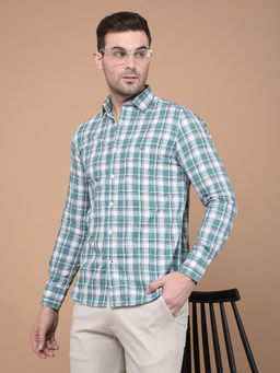 CRIMSOUNE CLUB - Mens Green Checked 100% Cotton Shirt