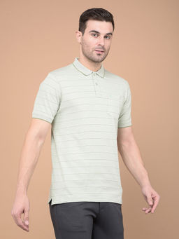CRIMSOUNE CLUB - Mens Green Horizontal Striped Polo Neck T-Shirt