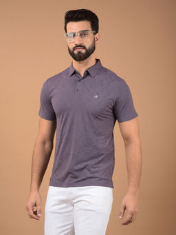 CRIMSOUNE CLUB - Mens Purple Textured Polo Neck T-Shirt
