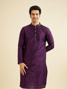 Manyavar - Purple Art Silk Thread Embroidered Thread Work Kurta & Pyjama (Set of 2)