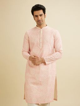 Manyavar - Pink Cotton Blend Chikankari Embroidered Kurta with Pyjama (Set of 2)