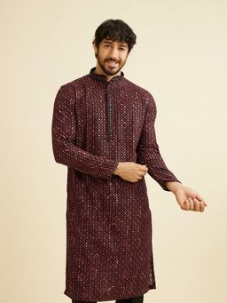 Manyavar - Maroon Embroidered Embellished & Sequined Work Kurta & Pyjama (Set of 2)