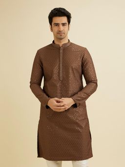 Manyavar - Brown Art Silk Embroidery Sequins Work Shimmer Kurta with Pyjama (Set of 2)