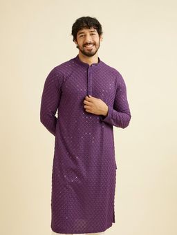 Manyavar - Purple Viscose Chikankari Sequin Work Kurta & Pyjama (Set of 2)