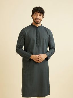 Manyavar - Black Blended Cotton Self Design Kurta & Pyjama (Set of 2)