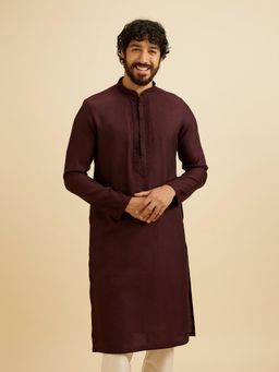 Manyavar - Wine Viscose Blend Thread Work Embroidery Kurta with Pyjama (Set of 2)
