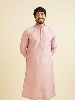 Manyavar - Pink Art Silk Thread Embroidery Stone Work Kurta & Pyjama (Set of 2)