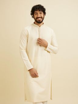 Manyavar - Cream Viscose Blend Embroidery Cut dana Work Kurta with Pyjama (Set of 2)