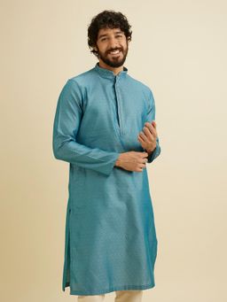 Manyavar - Blue Art Silk Self Design Kurta with Pyjama (Set of 2)