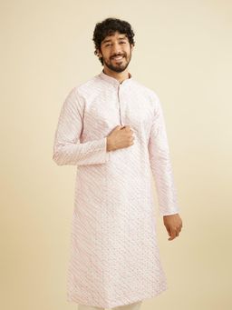 Manyavar - Pink Art Silk Thread Embroidery Sequin Work Kurta & Pyjama (Set of 2)