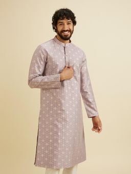 Manyavar - Purple Cotton Blend Self Design Kurta with Pyjama (Set of 2)