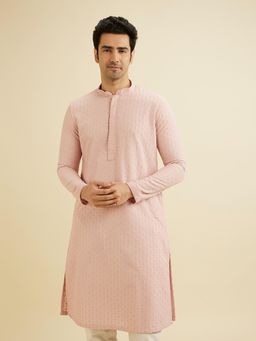 Manyavar - Pink Cotton Blend Chikankari Kurta with Pyjama (Set of 2)