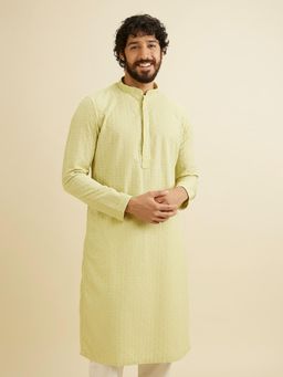 Manyavar - Green Cotton Blend Chikankari Kurta with Pyjama (Set of 2)