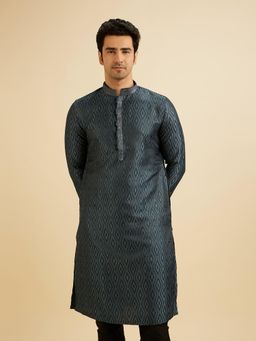 Manyavar - Grey Brocade Printed Kurta with Pyjama (Set of 2)