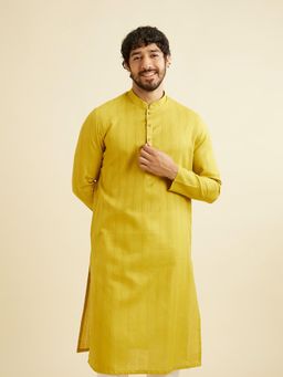 Manyavar - Green Cotton Self Textured Kurta & Pyjama (Set of 2)