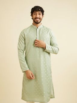Manyavar - Green Art Silk Thread Work Embroidered Kurta & Pyjama (Set of 2)