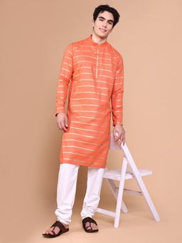 SHOWOFFFF - Men Orange Stripes Kurta with Trouser (Set of 2)