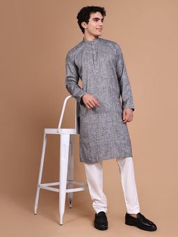SHOWOFFFF - Men Grey Stripes Kurta with Trouser (Set of 2)