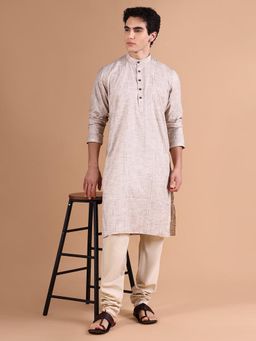 SHOWOFFFF - Men Beige Stripes Kurta with Trouser (Set of 2)