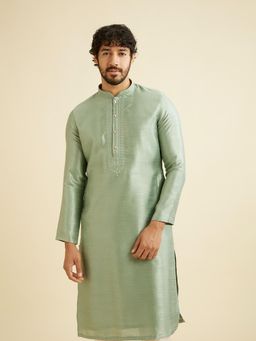 Manyavar - Green Art Silk Thread Embroidery Kurta with Churidar (Set of 2)