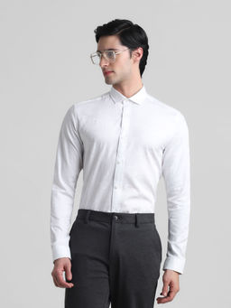 Jack & Jones - White Self Design Slim Fit Casual Shirt