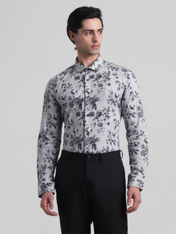 Jack & Jones - Grey Floral Slim Fit Casual Shirt
