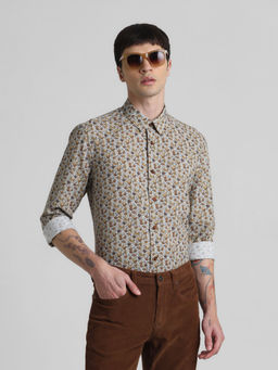 Jack & Jones - Brown Floral Slim Fit Casual Shirt