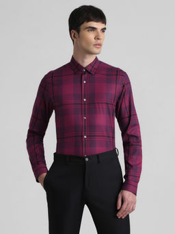 Jack & Jones - Purple Checks Slim Fit Stretchable Casual Shirt