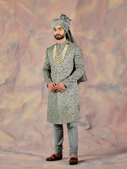 Jatin Malik - The Green Saga Sherwani (Set of 5)