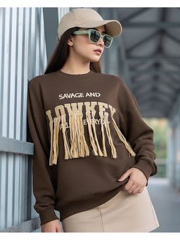 Bewakoof - Women'S Brown Embroidered Oversized Sweatshirt