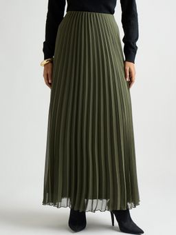 Femmella - Women'S Olive Pleated Maxi Skirt