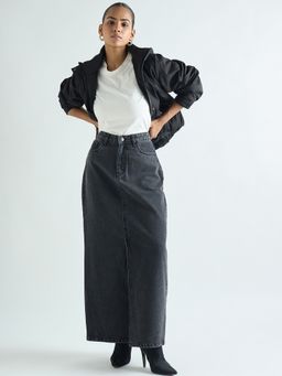 Femmella - Women'S Charcoal Black Denim Maxi Skirt