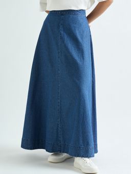 Femmella - Women'S Blue Denim A-Line Maxi Skirt