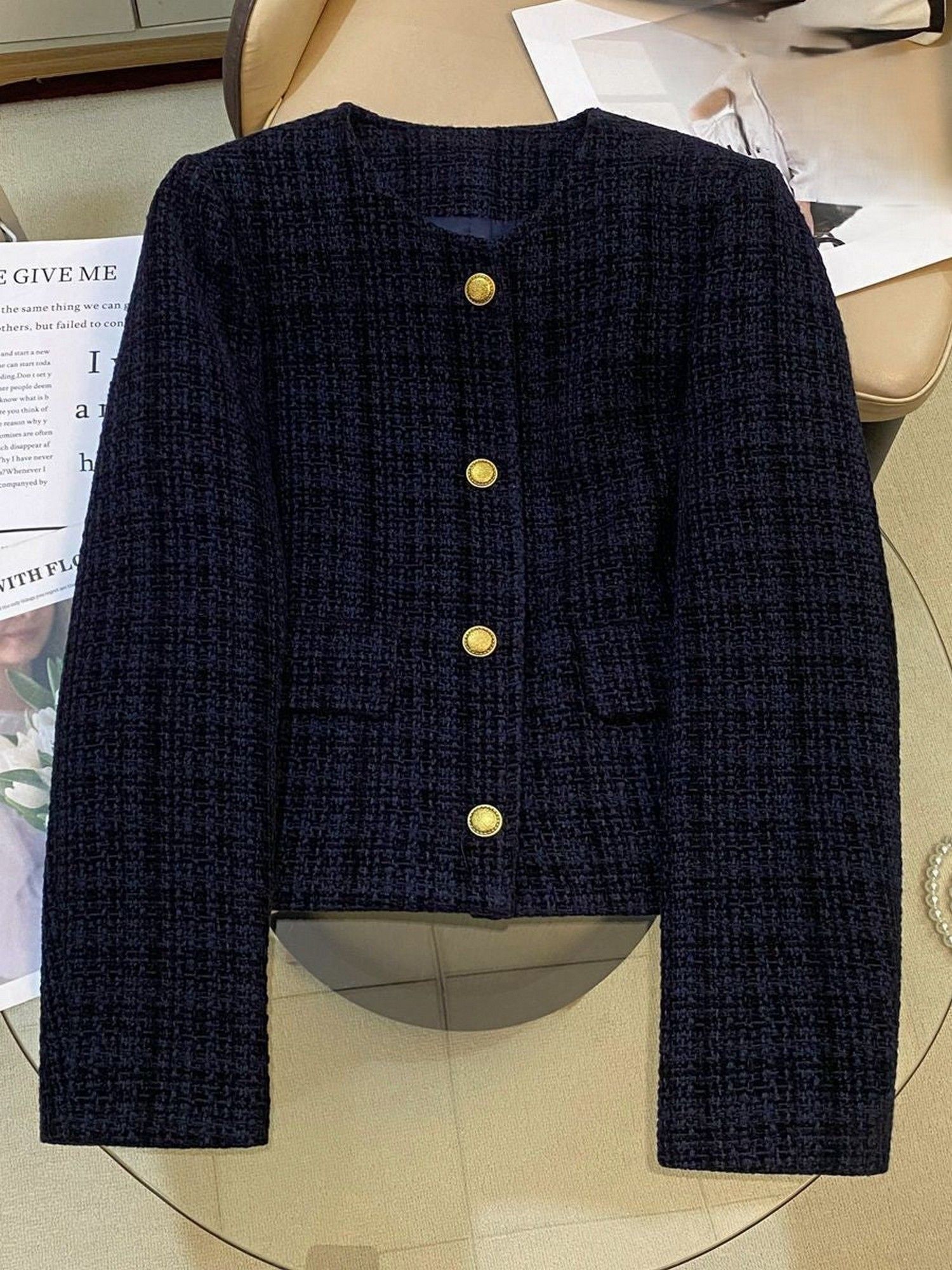 Carlo Woolen Tweed Navy Blue Jacket-picture-20