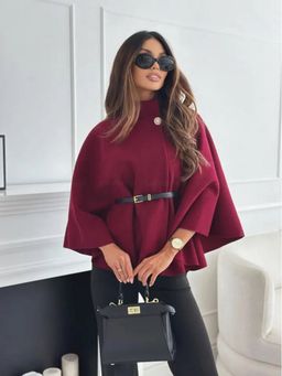 MISS MOSA BY AKANKSHA - Donatella Winter Maroon Cape with Belt