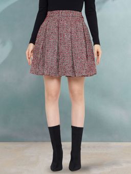 Martini - Women Red Check Woolen Pleated Western Skirt