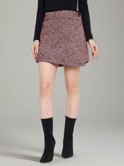 Martini - Women Red Checks Woolen Wrap Mini Western Skirt