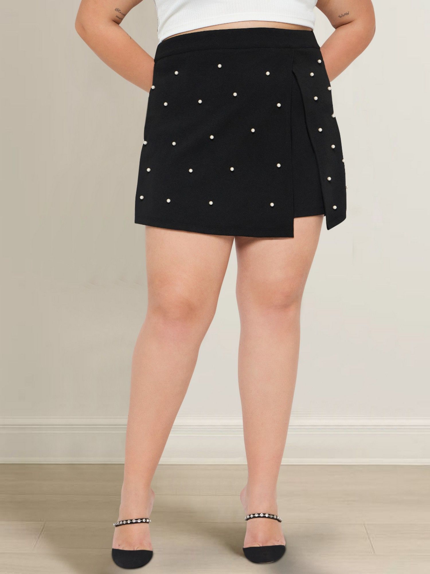 martini Women Black Plus Size White Pearl Skort-picture-24