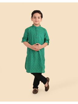 Fabindia - Green Printed Boys Long Kurta