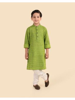 Fabindia - Green Printed Boys Long Kurta