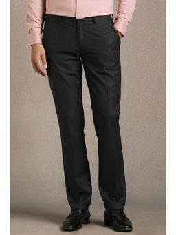 Louis Philippe - Men Black Solid Flat Front Formal Trouser